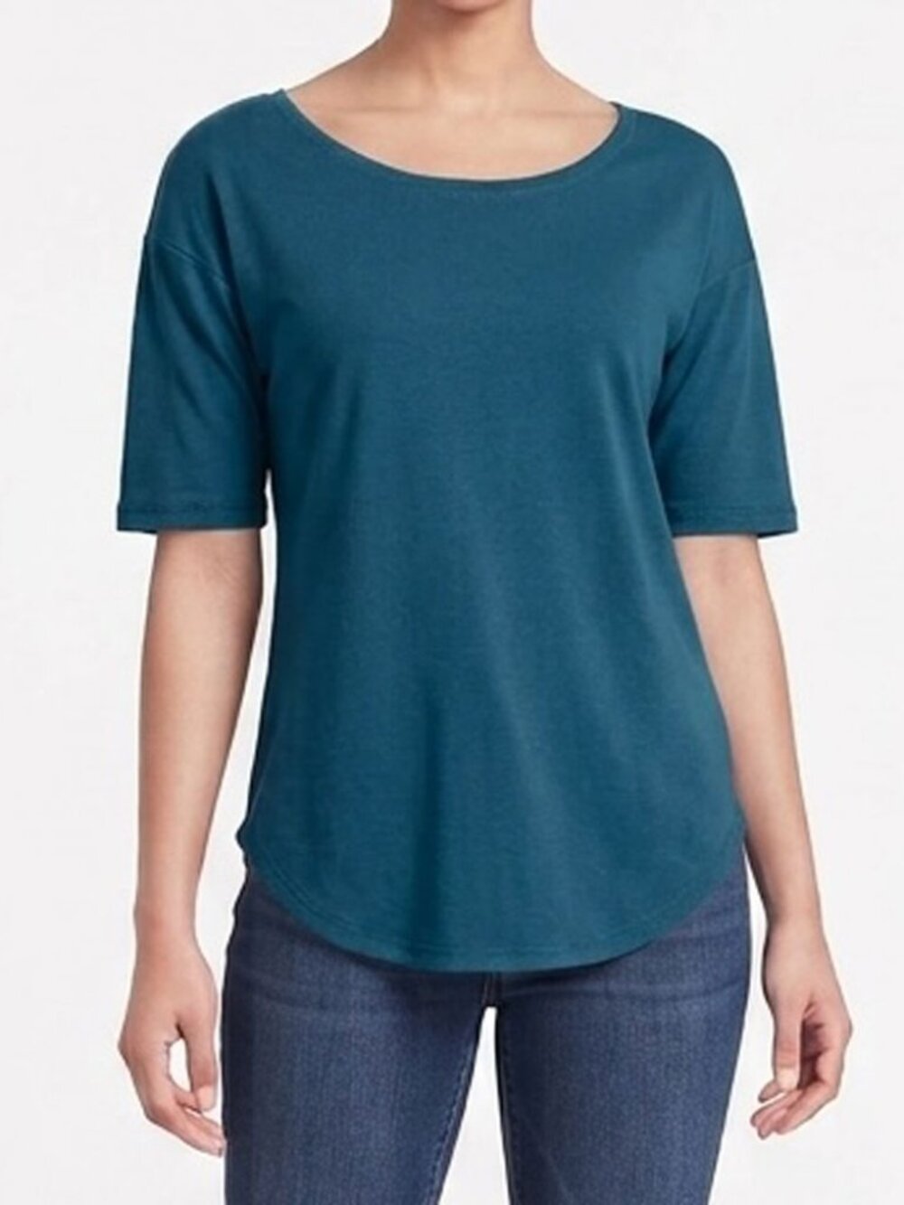 Lands' End Women's Top T-Shirt Teal Blue Green Elbow Sleeve Balletneck Small